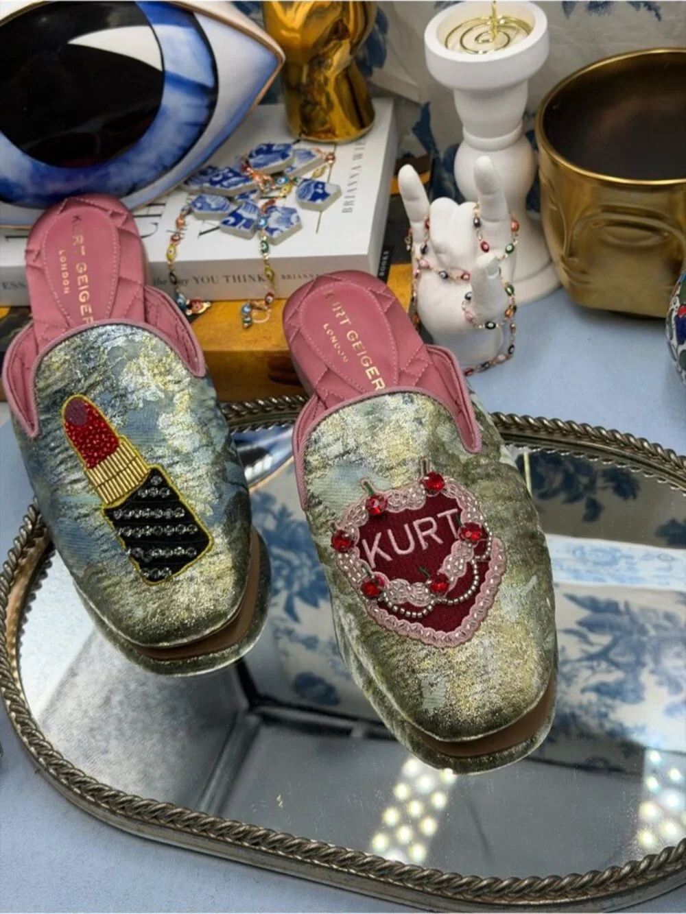 🆕 KURT GEIGER LONDON 🧿 NWOB Pink Embroidered Slipper Shoes - Sz 37 US 7 - Picture 6 of 16